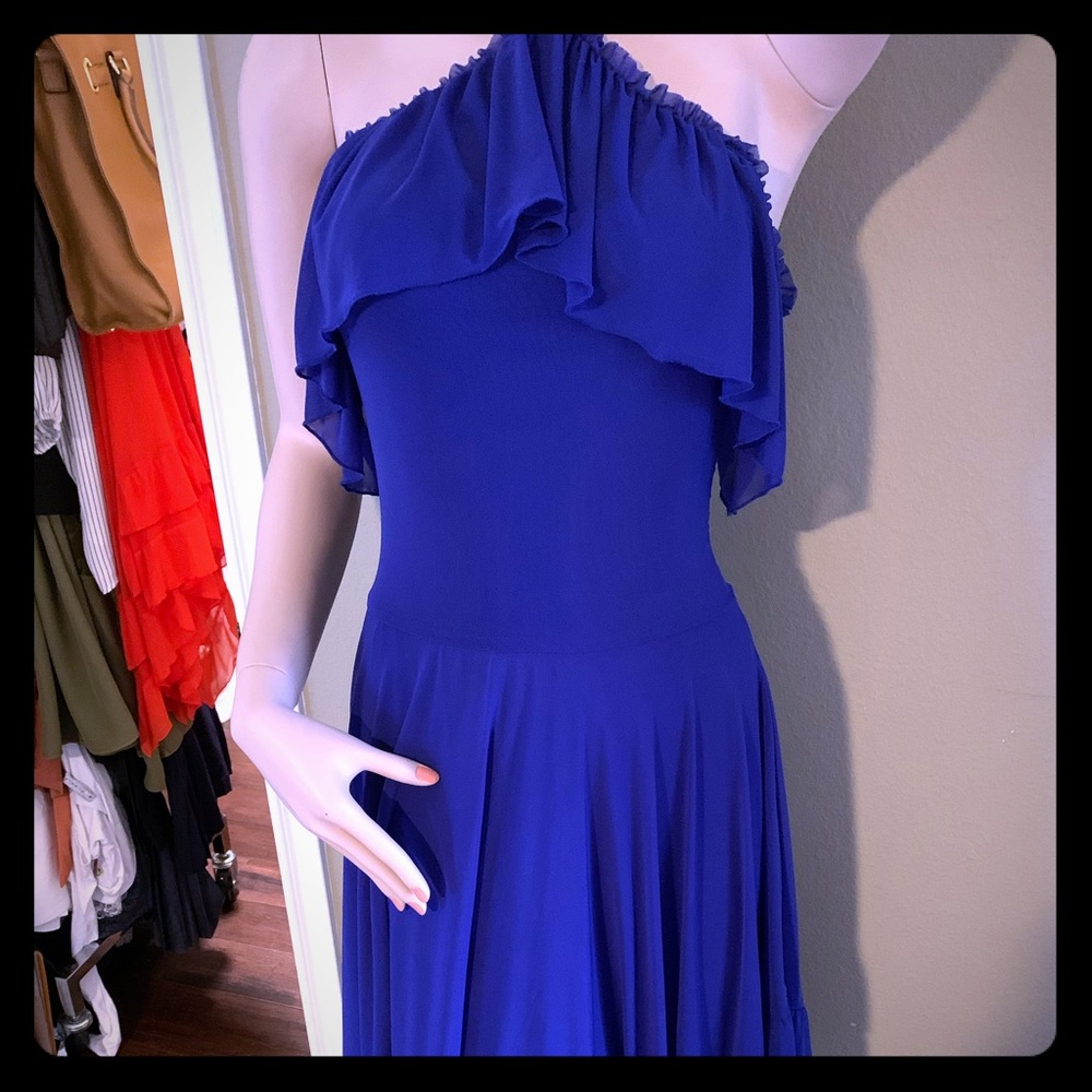 Bebe Women's Blue Ruffled Hanky Hem Dress XS salsa